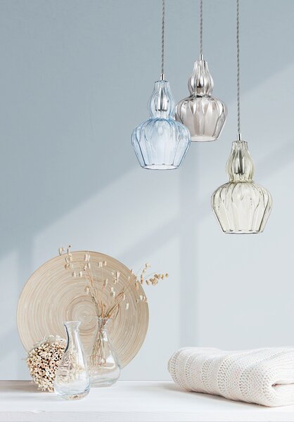 Sospensione Contemporanea Eustoma Metallo Nichel 1 Luce Diffusore Vetro Blu