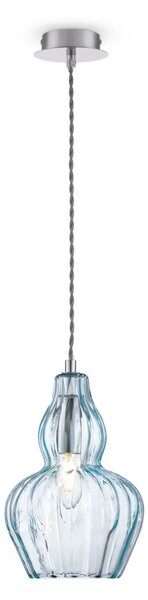 Sospensione Contemporanea Eustoma Metallo Nichel 1 Luce Diffusore Vetro Blu