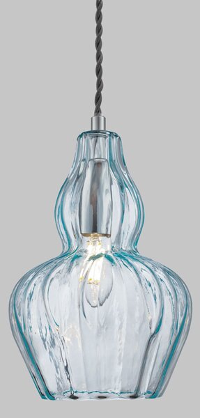 Sospensione Contemporanea Eustoma Metallo Nichel 1 Luce Diffusore Vetro Blu