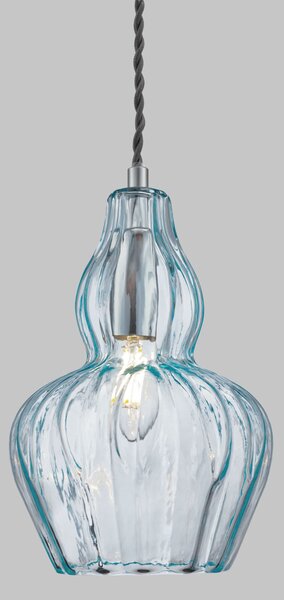 Sospensione Contemporanea Eustoma Metallo Nichel 1 Luce Diffusore Vetro Blu