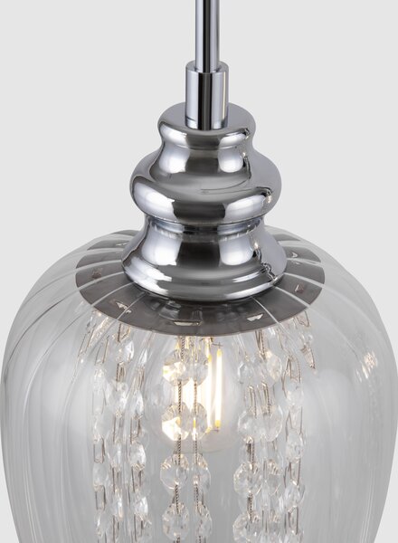 Lampadario Contemporaneo Blues Metallo Nichel 3 Luci Diffusori Vetro Trasparente