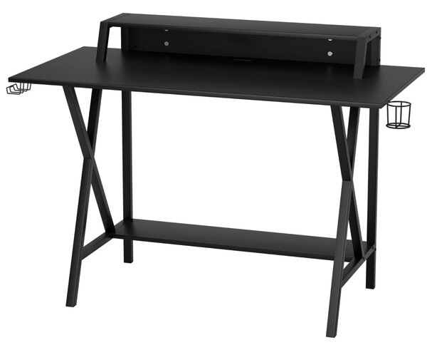Costway Scrivania gaming con multipresa di 3 prese 2 porte usb supporto cavi, Scrivania per computer da 122x60x104cm Nero
