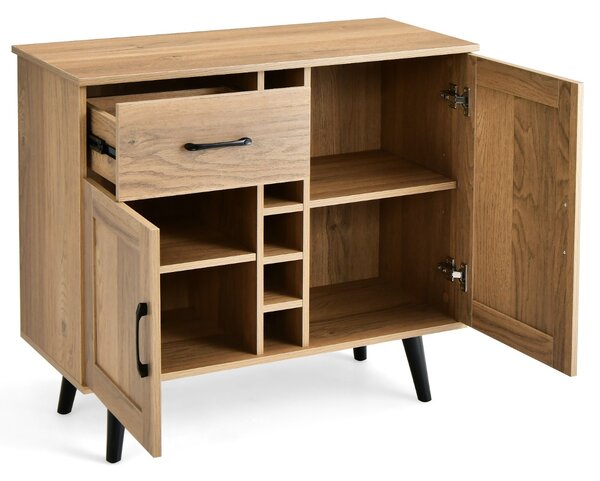 Costway Credenza buffet con portabottiglie da 6 vini cassetto estraibile e ripiani regolabili, Mobile da bar Naturale