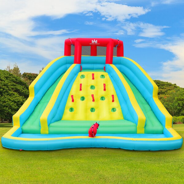 Costway Gonfiabile per bambini da esterno con parete di arrampicata cannone ad acqua, Piscina gonfiabile con scivolo