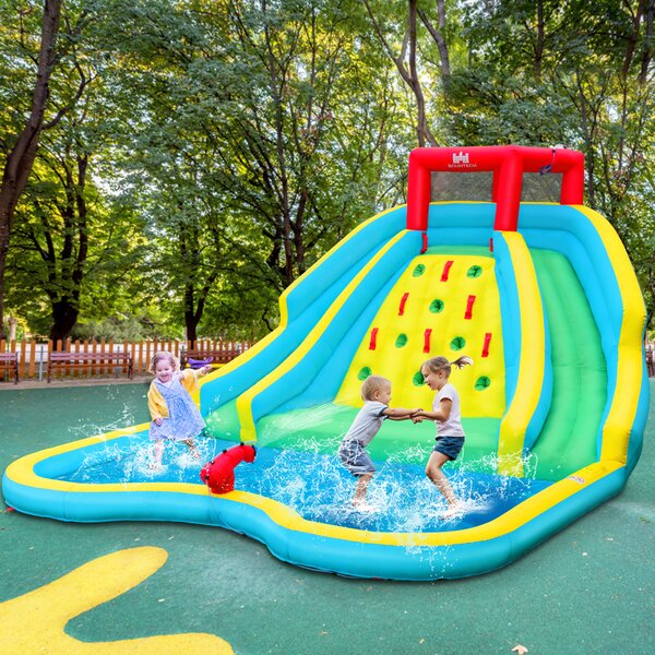 Costway Gonfiabile per bambini da esterno con parete di arrampicata cannone ad acqua, Piscina gonfiabile con scivolo