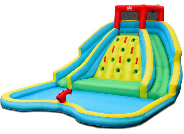 Costway Gonfiabile per bambini da esterno con parete di arrampicata cannone ad acqua, Piscina gonfiabile con scivolo
