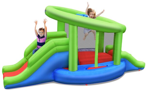Costway Castello gonfiabile per bambini con 2 scivoli canestro basket arrampicata, Gioco gonfiabile da esterno interno