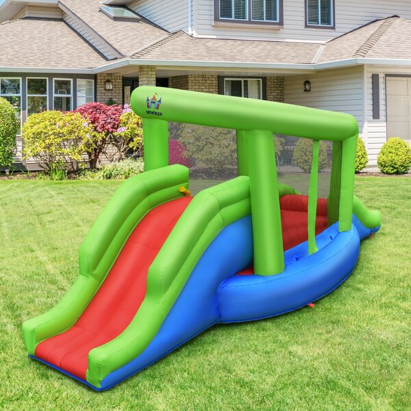 Costway Castello gonfiabile per bambini con 2 scivoli canestro basket arrampicata, Gioco gonfiabile da esterno interno