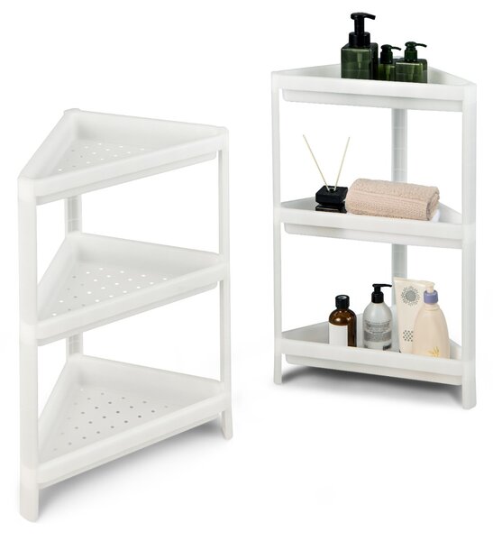 Costway Set di 2 scaffali angolari rimovibili a 3 livelli, Scaffali plastica da bagno con fori di drenaggio Bianco