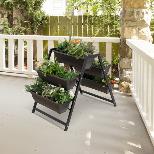 Costway Letto verticale a 3 livelli per piante da giardino con 5 cassette, Fioriera in metallo con fori di drenaggio Nero