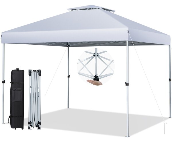 Costway Gazebo pieghevole da esterno con sistema di ventilazione protezione solare, Tendone regolabile in altezza Bianco