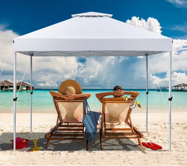 Costway Gazebo pieghevole da esterno con sistema di ventilazione protezione solare, Tendone regolabile in altezza Bianco