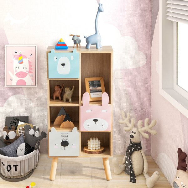 Costway Libreria per bambini con 3 cassetti scomparti aperti per giocattoli libri, Mobile portagiochi 40x25x83cm Naturale
