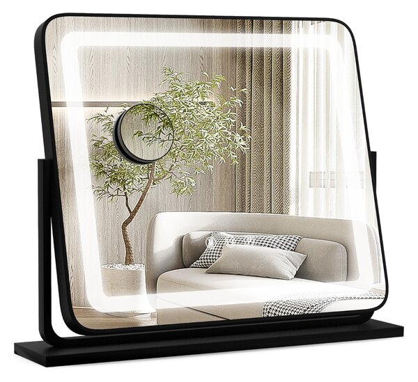 Costway Specchio toletta con 3 modalità di illuminazione a colori luminosità regolabile, Specchio ruotabile a 360° Nero