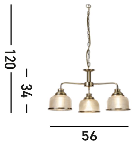 Lampadario Contemporaneo Bistrot Ii Acciaio Ottone Vetro Trasparente 3 Luci E27