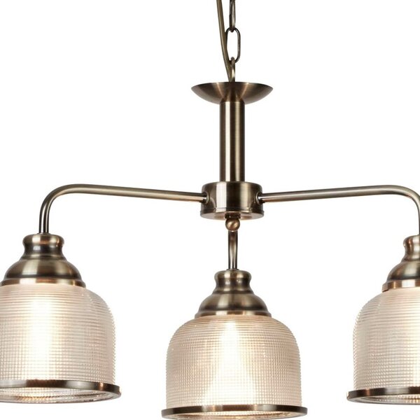 Lampadario Contemporaneo Bistrot Ii Acciaio Ottone Vetro Trasparente 3 Luci E27