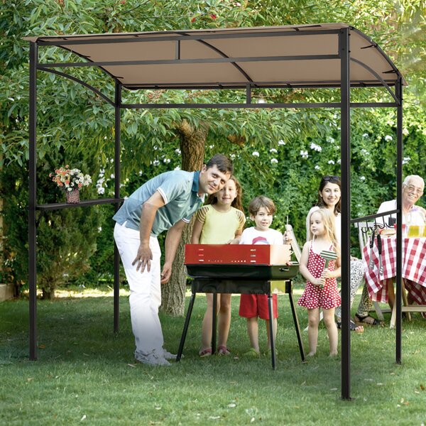 Costway Gazebo per barbecue da 216cm con ripiano ganci e struttura in metallo, Pergola per BBQ da esterno Marrone
