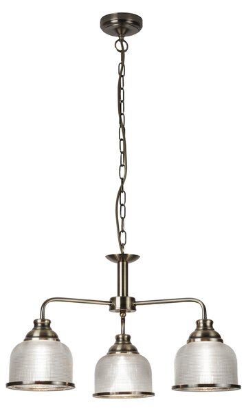 Lampadario Contemporaneo Bistrot Ii Acciaio Ottone Vetro Trasparente 3 Luci E27