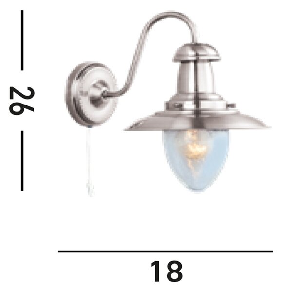 Applique Classica Fisher Man Acciaio Argento Vetro 1 Luce E27