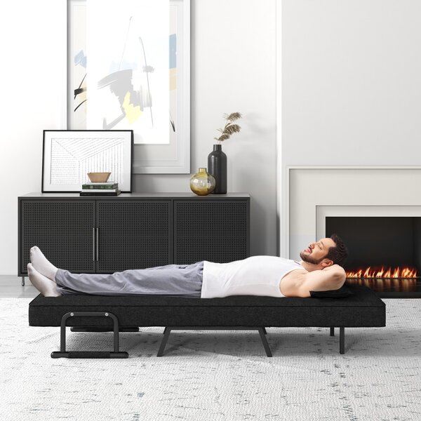 Costway Divano letto trasformabile con schienale regolabile in 6 posizioni cuscino rimovibile, Divano chaise lounge Nero