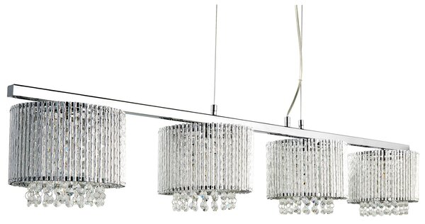 Lampadario Contemporaneo Elisa Ii Acciaio Cromo Alluminio Argento 4 Luci G9