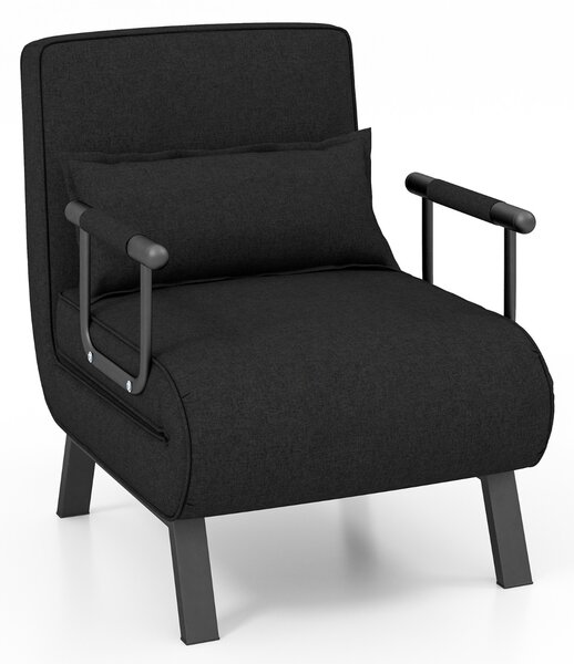 Costway Divano letto trasformabile con schienale regolabile in 6 posizioni cuscino rimovibile, Divano chaise lounge Nero