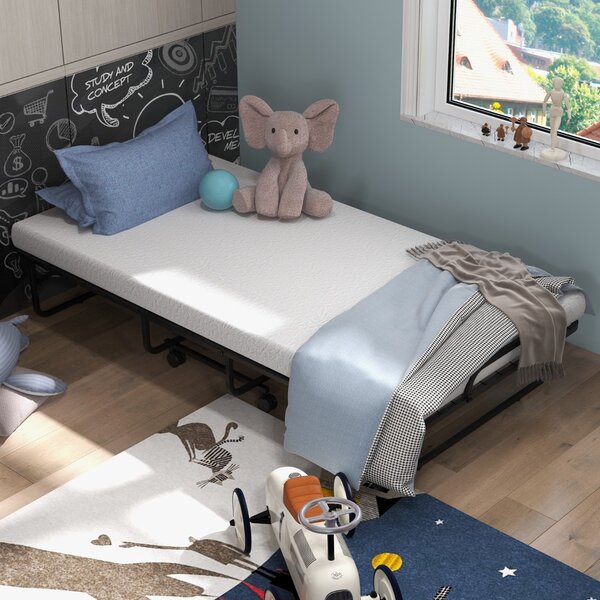 Costway Brandina pieghevole con materasso in memory foam, Letto singolo con struttura in metallo per adulti bambini