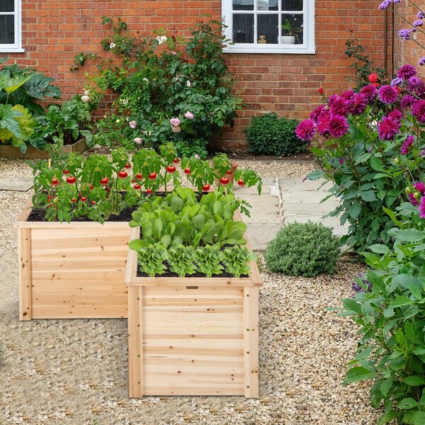 Costway Letto rialzato in legno da giardino con base aperta, Vaso rialzato a forma di L da giardino 120x120x63cm Naturale