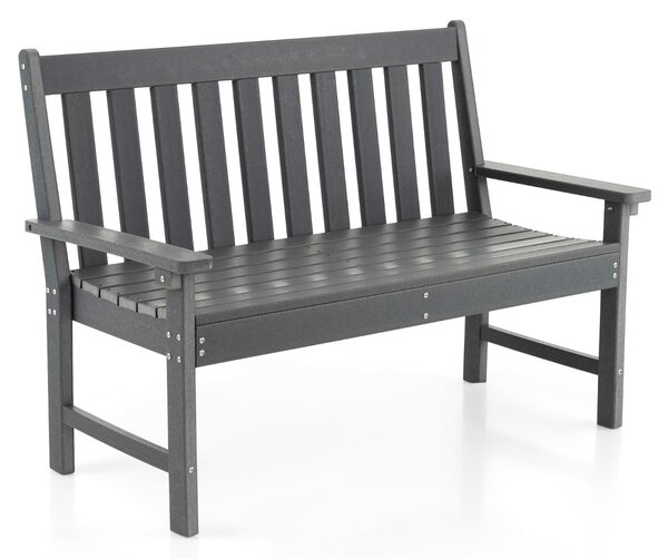 Costway Panchina per 2 persone da esterno con schienale e braccioli, Panchina da giardino in HDPE resistente Grigio