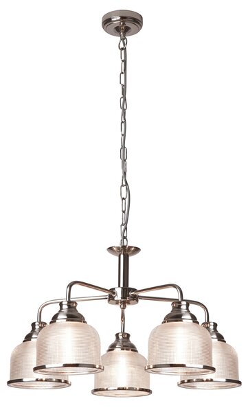 Lampadario Contemporaneo Bistrot Ii Acciaio Argento Vetro Trasparente 5 Luci E27