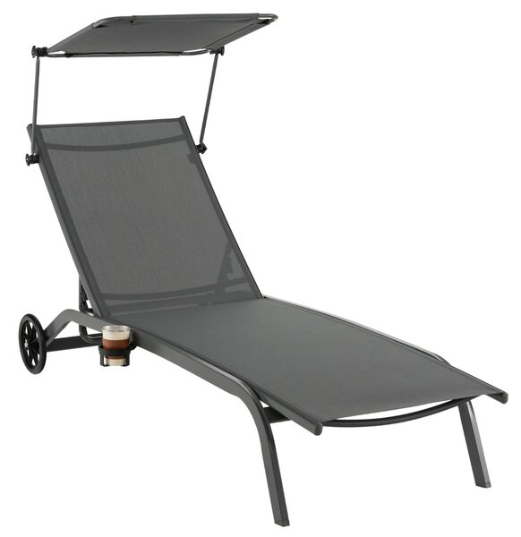 Costway Lettino prendisole da giardino con ruote tettuccio parasole portabicchieri, Sedie a sdraio da piscina Grigio