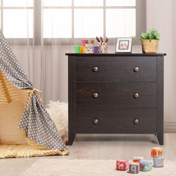 Costway Cassettiera in legno con 3 cassetti e struttura stabile, Comò per soggiorno ingresso 71x46x66cm Marrone