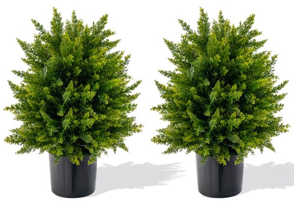 Costway 2 Cedri artificiali resistenti ai raggi uv con vaso riempito di cemento, Piante artificiali alti 54cm