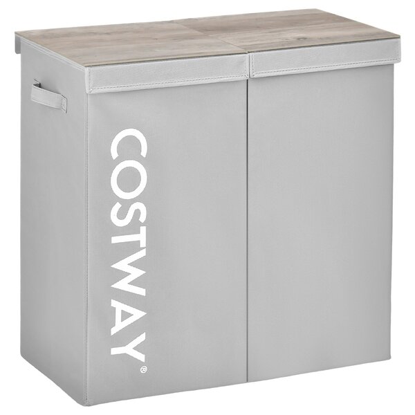 Costway Cesto portabiancheria da 105L con coperchio 2 scomparti, Portabiancheria sporca in tessuto per lavanderia Grigio