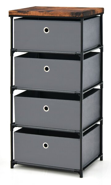 Costway Cassettiera in tessuto con 4 cassetti e struttura robusta in metallo, Mobile a 4 livelli salvaspazio Grigio