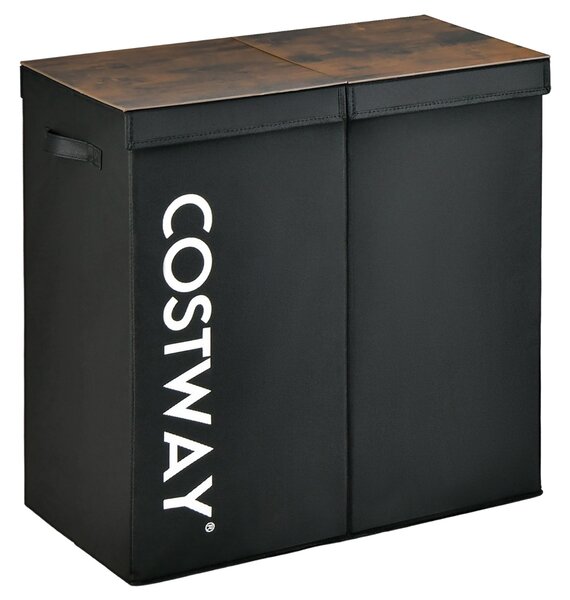 Costway Cesto portabiancheria da 105L con coperchio 2 scomparti, Portabiancheria sporca in tessuto per lavanderia Nero