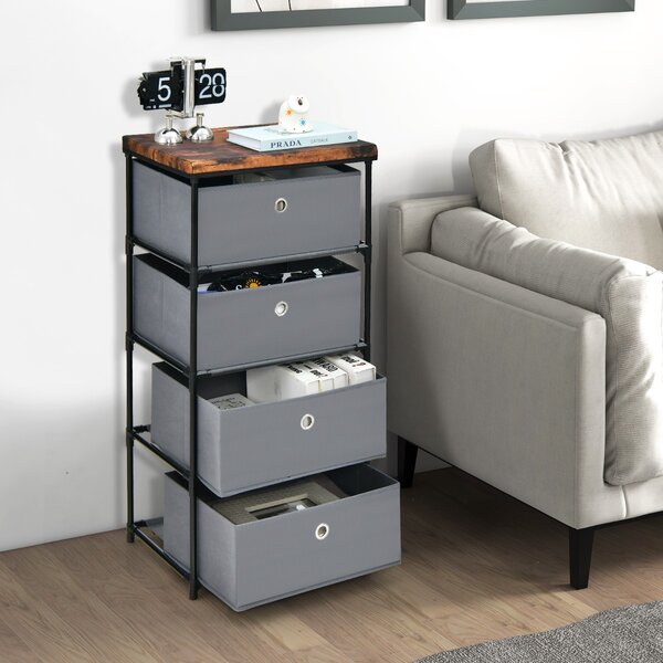 Costway Cassettiera in tessuto con 4 cassetti e struttura robusta in metallo, Mobile a 4 livelli salvaspazio Grigio