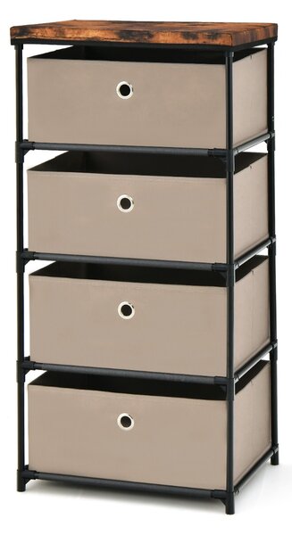Costway Cassettiera in tessuto con 4 cassetti e struttura robusta in metallo, Mobile a 4 livelli salvaspazio Marrone
