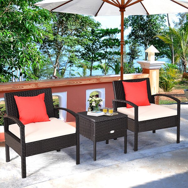 3 Pezzi Set Di Mobili Da Giardino In Rattan Mobili Da Balcone Salotto Da Giardino Con Cuscini Di Seduta E Tavolino Nero 88305469