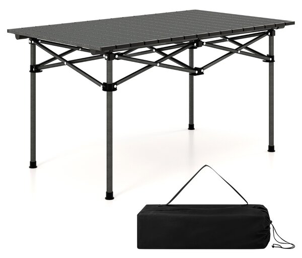 Costway Tavolo da campeggio in alluminio per 4-6persone, Tavolo da picnic pieghevole leggero con borsa per trasporto Nero