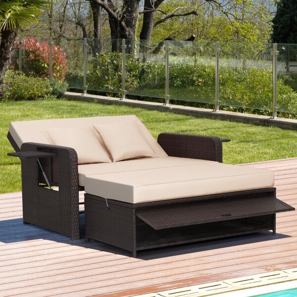 Costway Set divano a 2 posti da giardino, Divano con panca poggiapiedi tavolini laterali schienale regolabile Beige