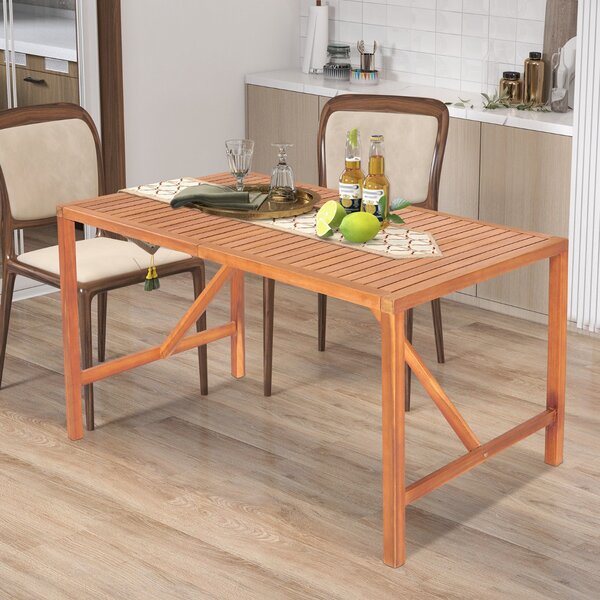 Costway Tavolo da pranzo in legno di acacia per 4-6 persone, Tavolo rettangolare per il patio con foro per ombrellone