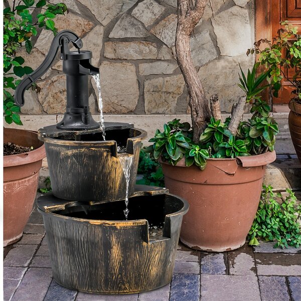Costway Fontana da giardino a 2 livelli con pompa regolabile ricircolo di acqua, Fontana rustica a cascata Bronzo antico