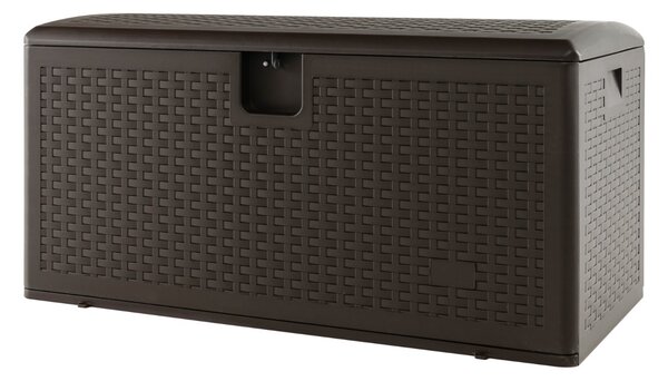 Costway Contenitore da giardino con coperchio chiudibile, Cassapanca di grande capacità per cuscini Marrone 114x54x56cm