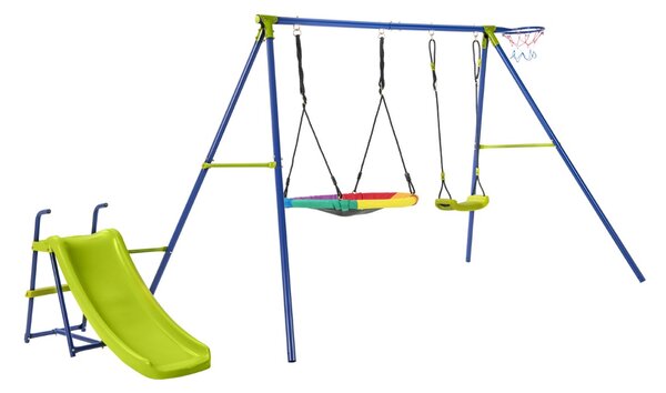 Costway Set di altalene con scivolo canestro basket altalena a nido e altalena con sedile, Giochi con altalene regolabili