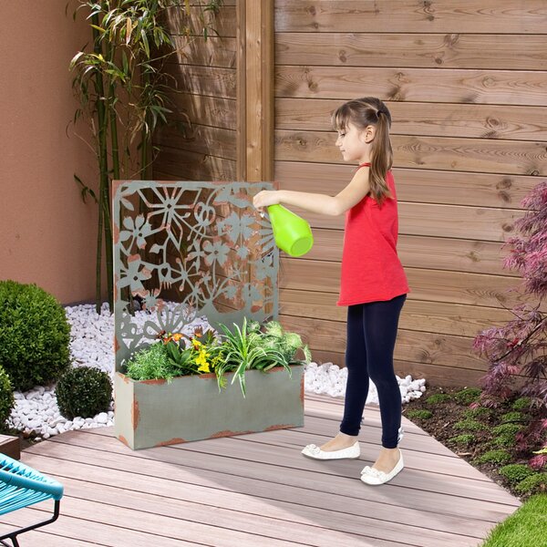 Costway Set di 2 aiuole decorative rialzate da parete con grigliato, 2 fioriere autoportanti in metallo per piante Grigio