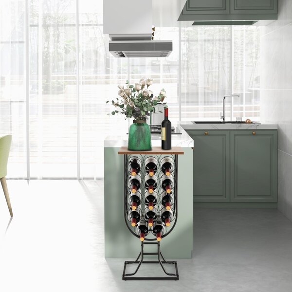 Costway Portabottiglie per vino con ruote staccabili e bloccabili, Mobile porta vino con struttura in metallo Nero