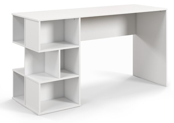 Costway Scrivania moderna con libreria a cubi, Tavolo salvaspazio con scomparti e kit antiribaltamento 140x50x75cm Bianco