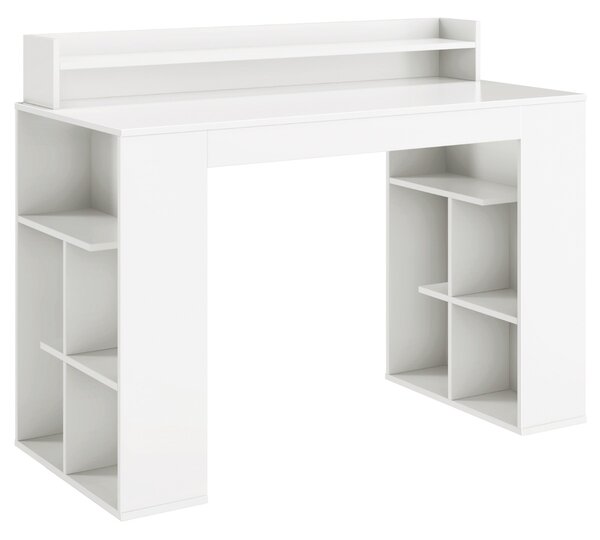 Costway Scrivania per computer 120cm con 2 librerie e ripiano monitor, Scrivania per PC direzionale salvaspazio Bianco