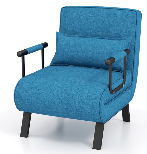 Costway Divano letto trasformabile con schienale regolabile in 6 posizioni cuscino rimovibile, Divano chaise lounge Blu